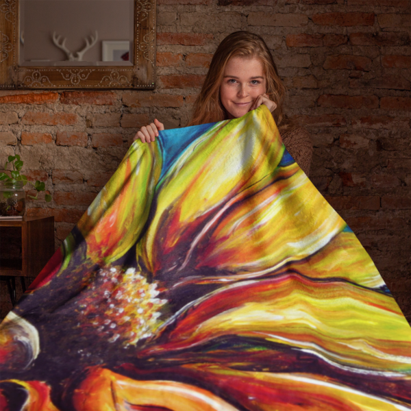 Vibrant Abstract Flower Plush Blanket